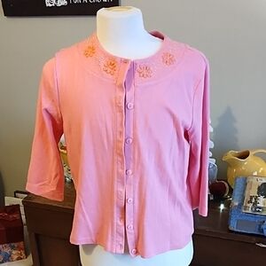 Pink button front sweater by Rebecca Malone. L